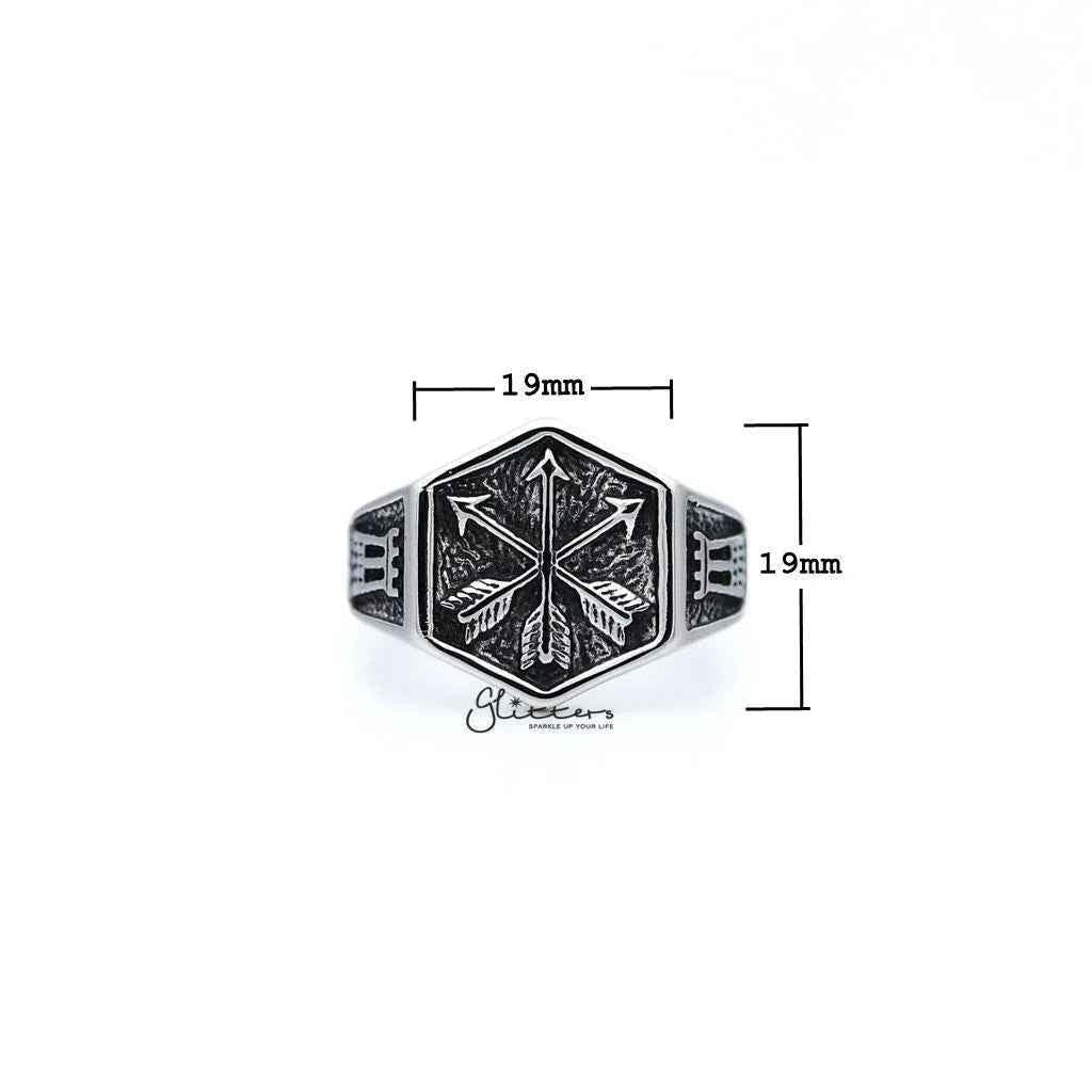 Stainless Steel Antiqued Crossed Three Arrows Casting Men's Rings