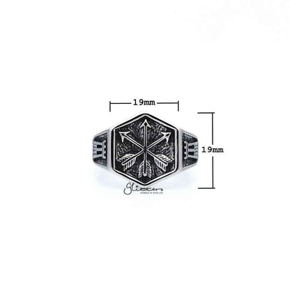 Stainless Steel Antiqued Crossed Three Arrows Casting Men's Rings