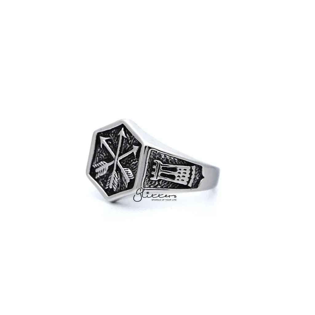 Stainless Steel Antiqued Crossed Three Arrows Casting Men's Rings