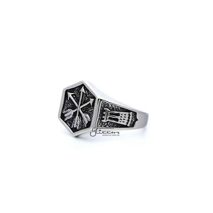 Stainless Steel Antiqued Crossed Three Arrows Casting Men's Rings