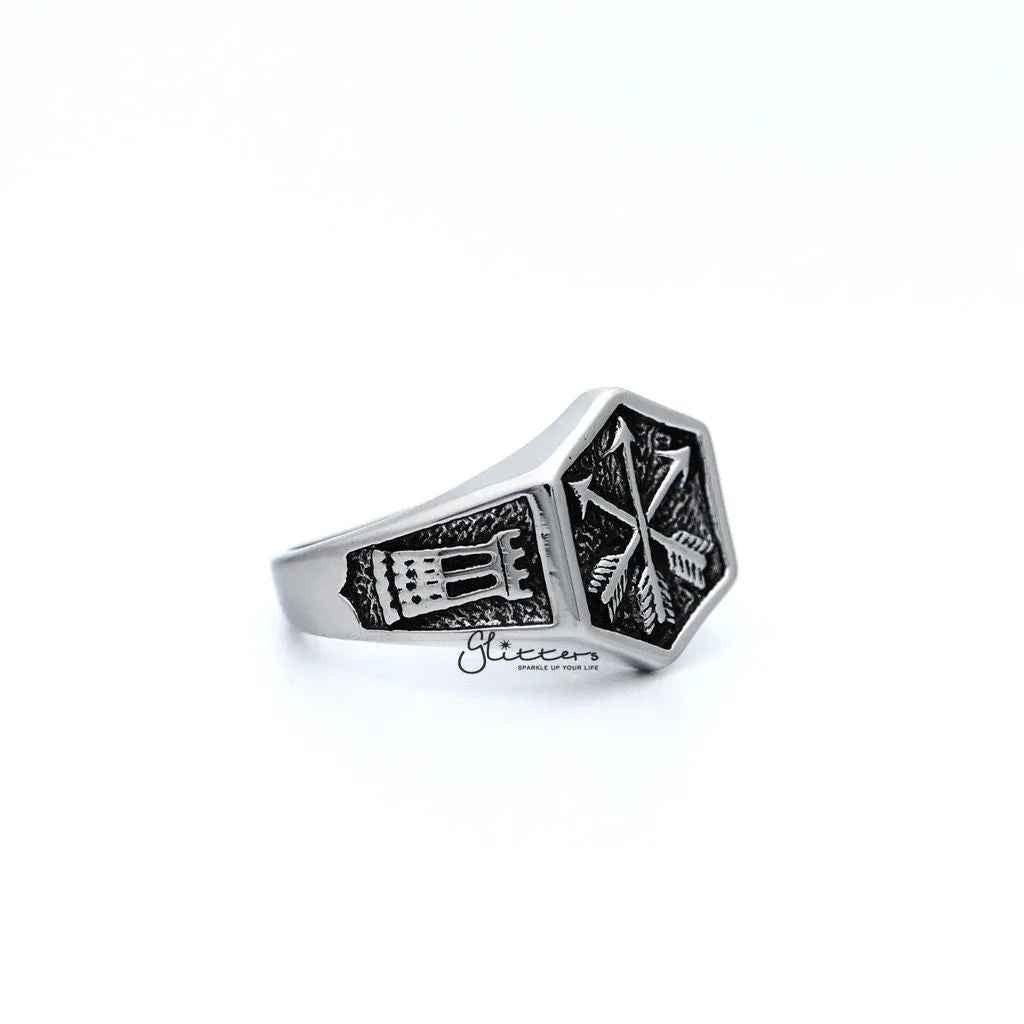 Stainless Steel Antiqued Crossed Three Arrows Casting Men's Rings