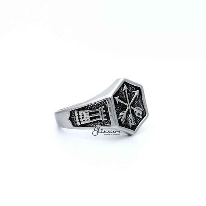 Stainless Steel Antiqued Crossed Three Arrows Casting Men's Rings