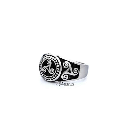 Stainless Steel Antiqued Triskele / Triple Spirals Casting Men's Rings