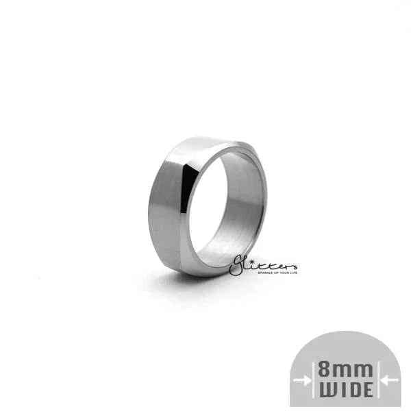 Stainless Steel High Polished 8mm Wide Unique Square Shape Band Ring - Silver