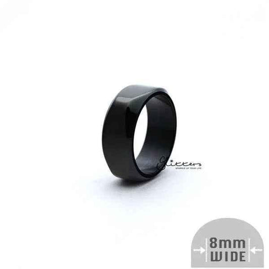 Stainless Steel High Polished 8mm Wide Unique Square Shape Band Rings - Black