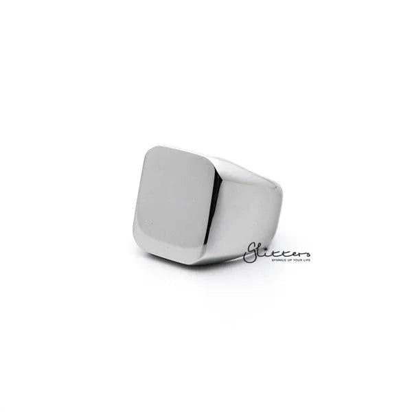 Stainless Steel High Polished Square Shape Men's Rings - Silver.