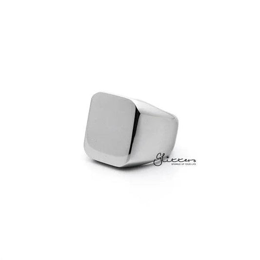 Stainless Steel High Polished Square Shape Men's Rings - Silver.
