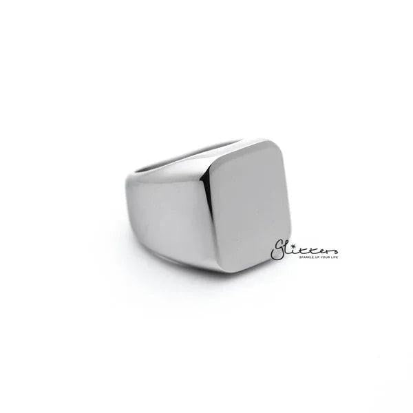 Stainless Steel High Polished Square Shape Men's Rings - Silver.