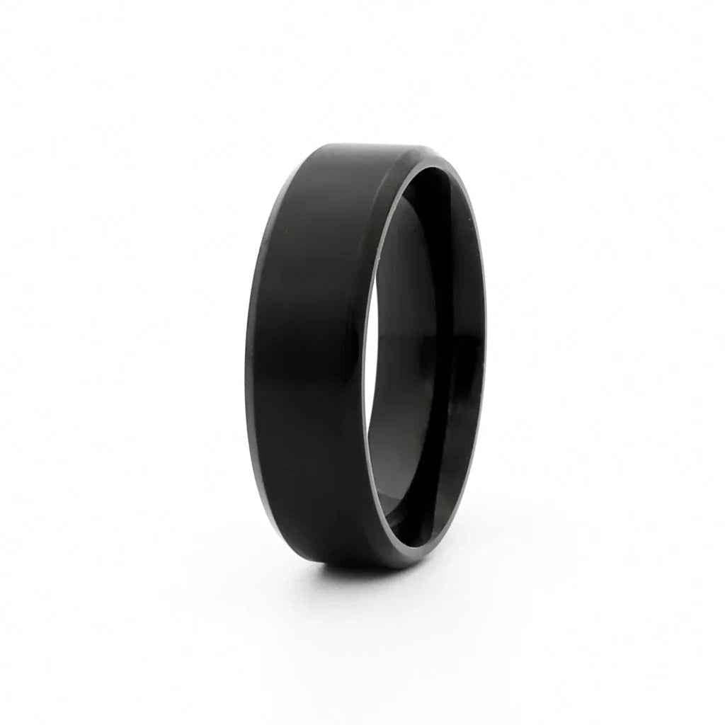 Black Titanium Ion-Plated Stainless Steel 8mm Wide Beveled Edge Band Rings