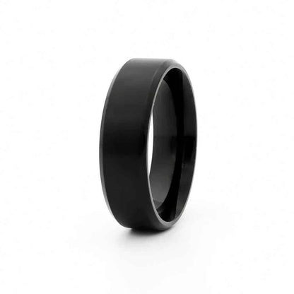 Black Titanium Ion-Plated Stainless Steel 8mm Wide Beveled Edge Band Rings