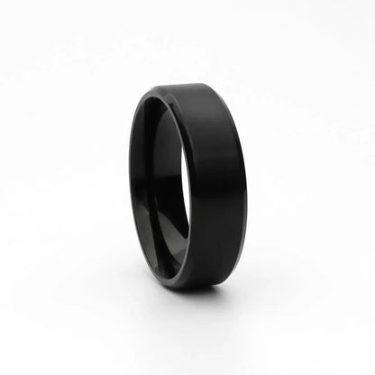 Black Titanium Ion-Plated Stainless Steel 8mm Wide Beveled Edge Band Rings.