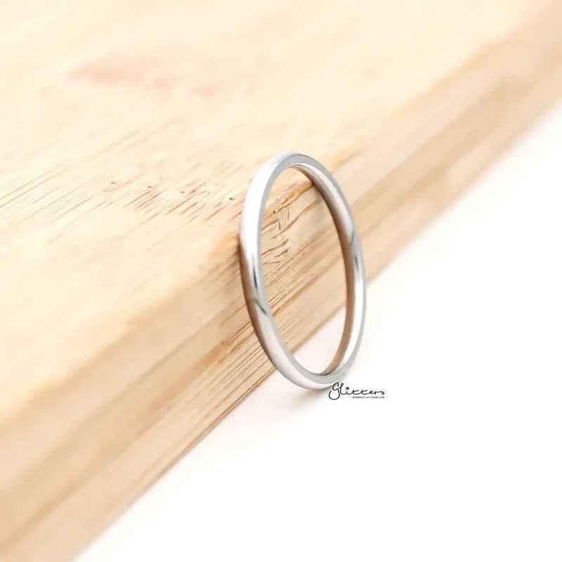 Stainless Steel 2mm Wide Glossy Mirror Polished Plain Band Ring