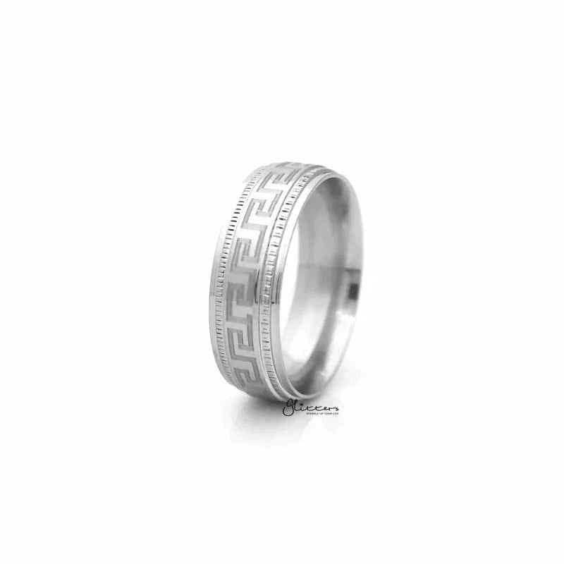 Stainless Steel Greek Key Pattern Band Ring