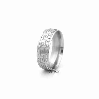 Stainless Steel Greek Key Pattern Band Ring