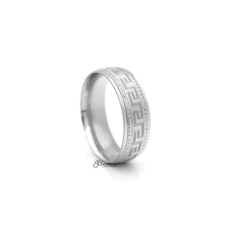 Stainless Steel Greek Key Pattern Band Ring
