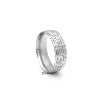Stainless Steel Greek Key Pattern Band Ring