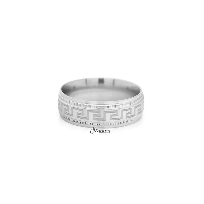 Stainless Steel Greek Key Pattern Band Ring.