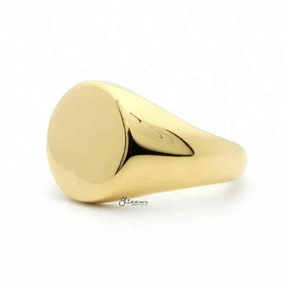 Stainless Steel Round Signet Ring - Gold