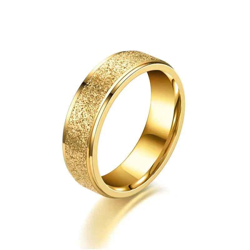 Stainless Steel Sandblasted Finish Band Ring - Gold