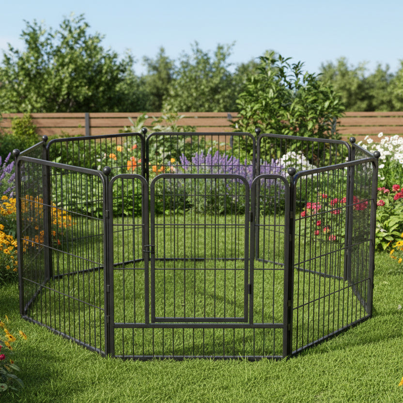 Pet Fence 8 Panels 80 x 80cm Dog Playpen Pet Enclosure SILVER MIX dealonline.co.nz