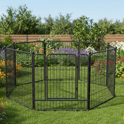 Pet Fence 8 Panels 80 x 80cm Dog Playpen Pet Enclosure SILVER MIX dealonline.co.nz