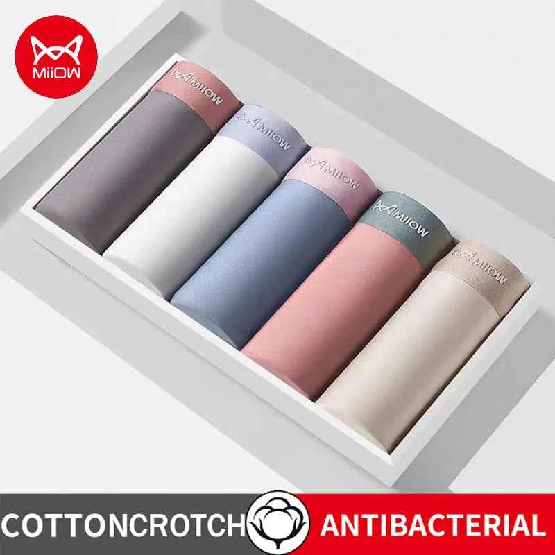 MiiOW 3Pcs Silky Summer Men Underwear Boxers Cotton Antibacterial Crotch Men's Panties Seamless Breathable Man Boxers Underpants