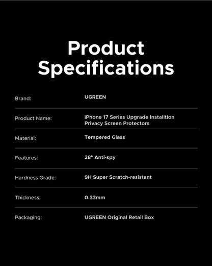 UGREEN 2PCS Privacy Screen Protector For iPhone 17, 16, 15