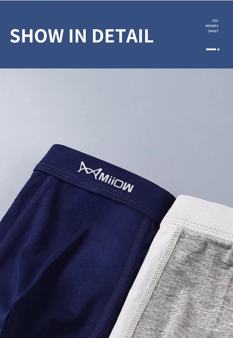 MiiOW Men's Antibacterial Boxer Briefs - 3Pcs Cotton Underwear with Graphene Technology - ShopHub