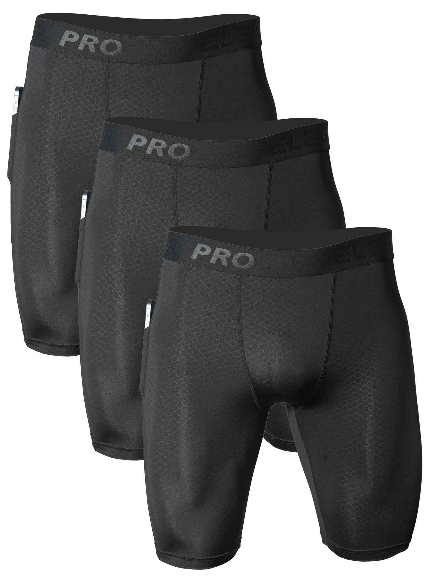 3pcs Men's Sports Underwear with Pockets - Running Fitness, Snake Pattern Embossed, Moisture Wicking Quick Drying