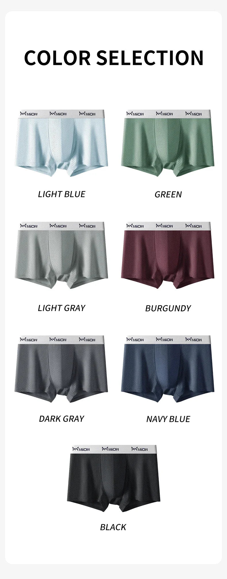 MiiOW Ice Silk Men's Underwear - 3Pcs Breathable Mesh Antibacterial Boxer Briefs - ShopHub