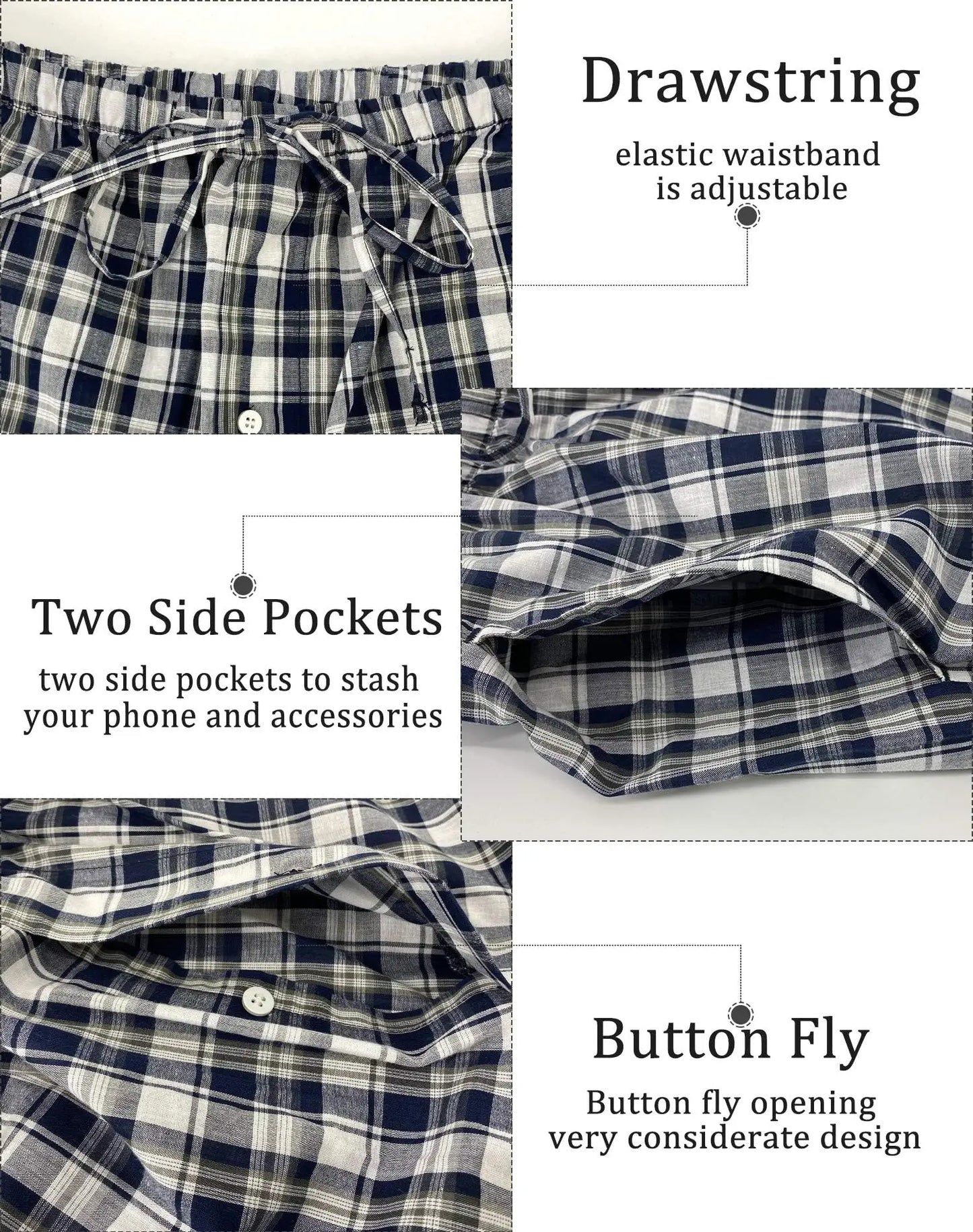 Men's Summer Pajama Pants - Comfortable 2 Pack Plaid Lounge Sleepwear with Pockets