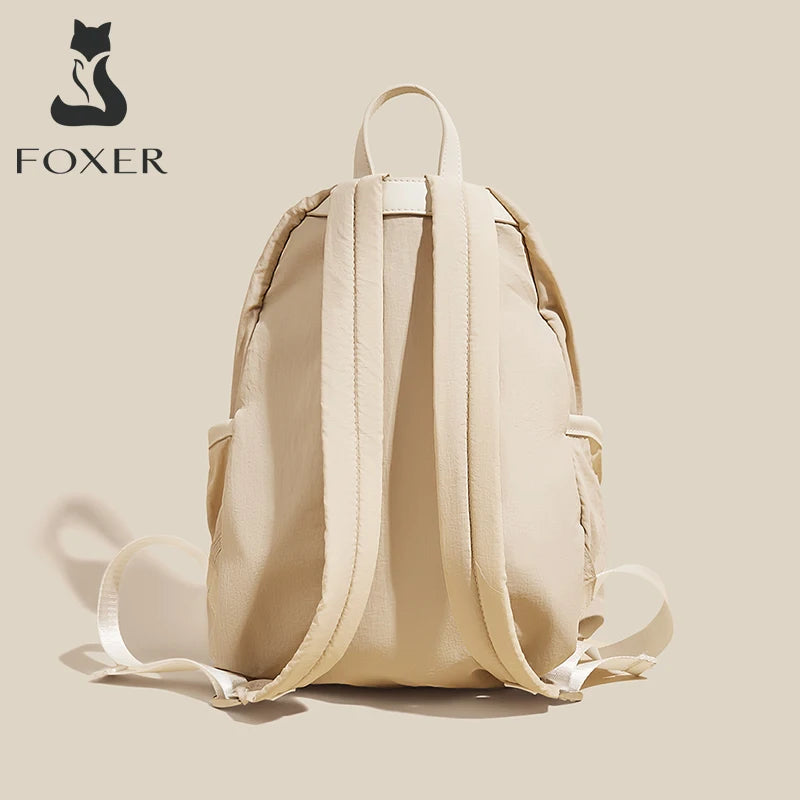 FOXER Simple Solid Color Backpack Women Backpack Waterproof Cotton Fabric Laptop School Bag Fashion Teenage Girl Travel Book Bag
