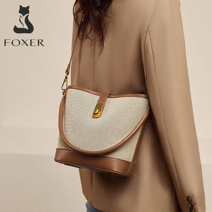 FOXER 2026 New Women's Handbag PVC Leather Lady Bucket Bag Fashion Shoulder Bag Light Luxury Best Gift for Wife,Lover