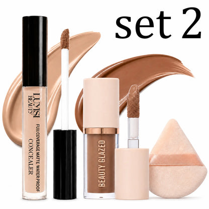 3pcs/Set Concealer + Contour Powder + Blending Puff