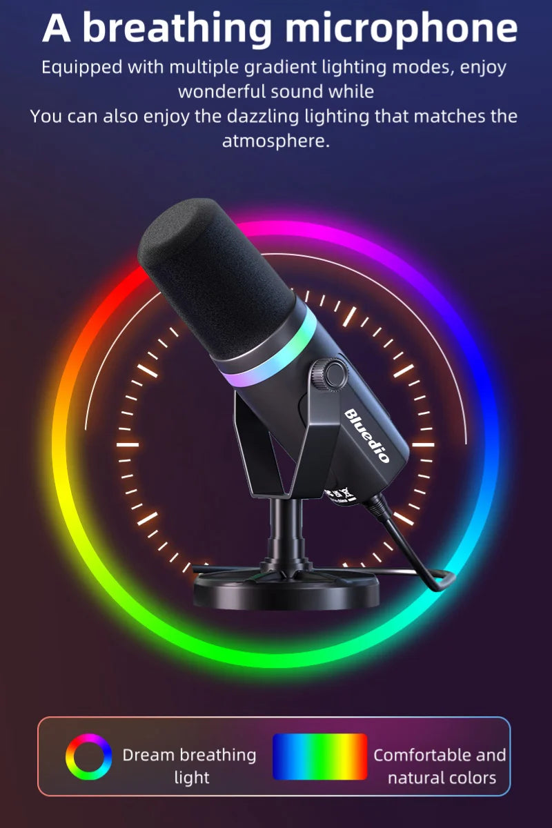 Bluedio S3000 Microphone - USB/XLR Dynamic Mic for Gaming, Streaming, and PS5/4 with Headphone Jack, RGB, and Mute Function - ShopHub