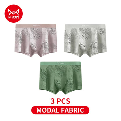 MiiOW Modal Men Underwear - 3Pcs Silky Skin-friendly Breathable Antibacterial Boxers - ShopHub