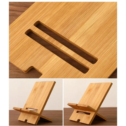 Habicare 9eight5 bamboo phone stand with sleek design, supporting smartphones for hands-free use.