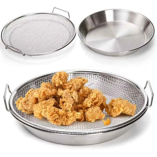 Heavy Duty Stainless Steel Frying Rack with Tray, Foldable Metal Mesh Basket for Oil Draining, Dishwasher Safe