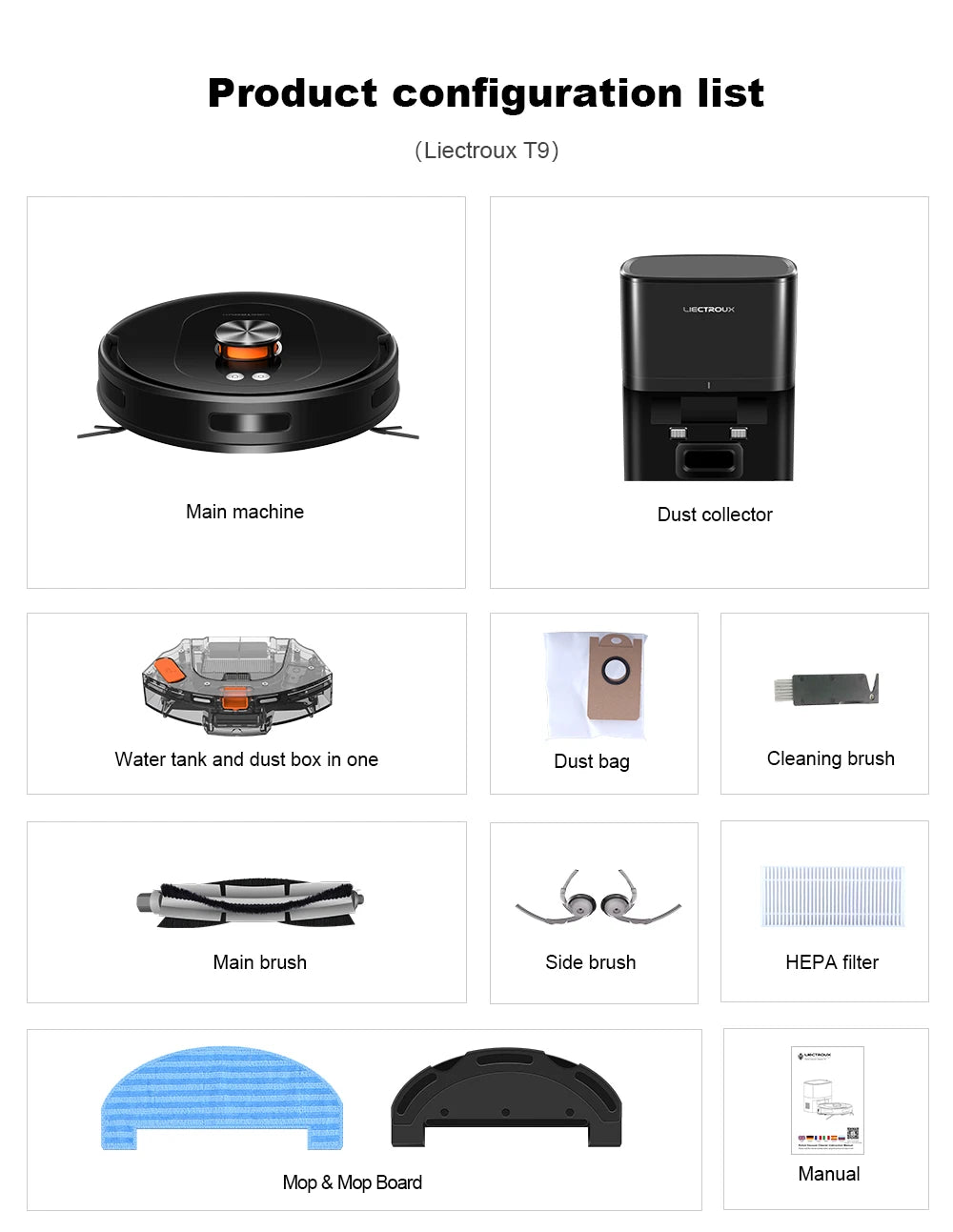 Liectroux T9 robot vacuum cleaner for efficient floor cleaning, featuring sleek design and advanced navigation technology.