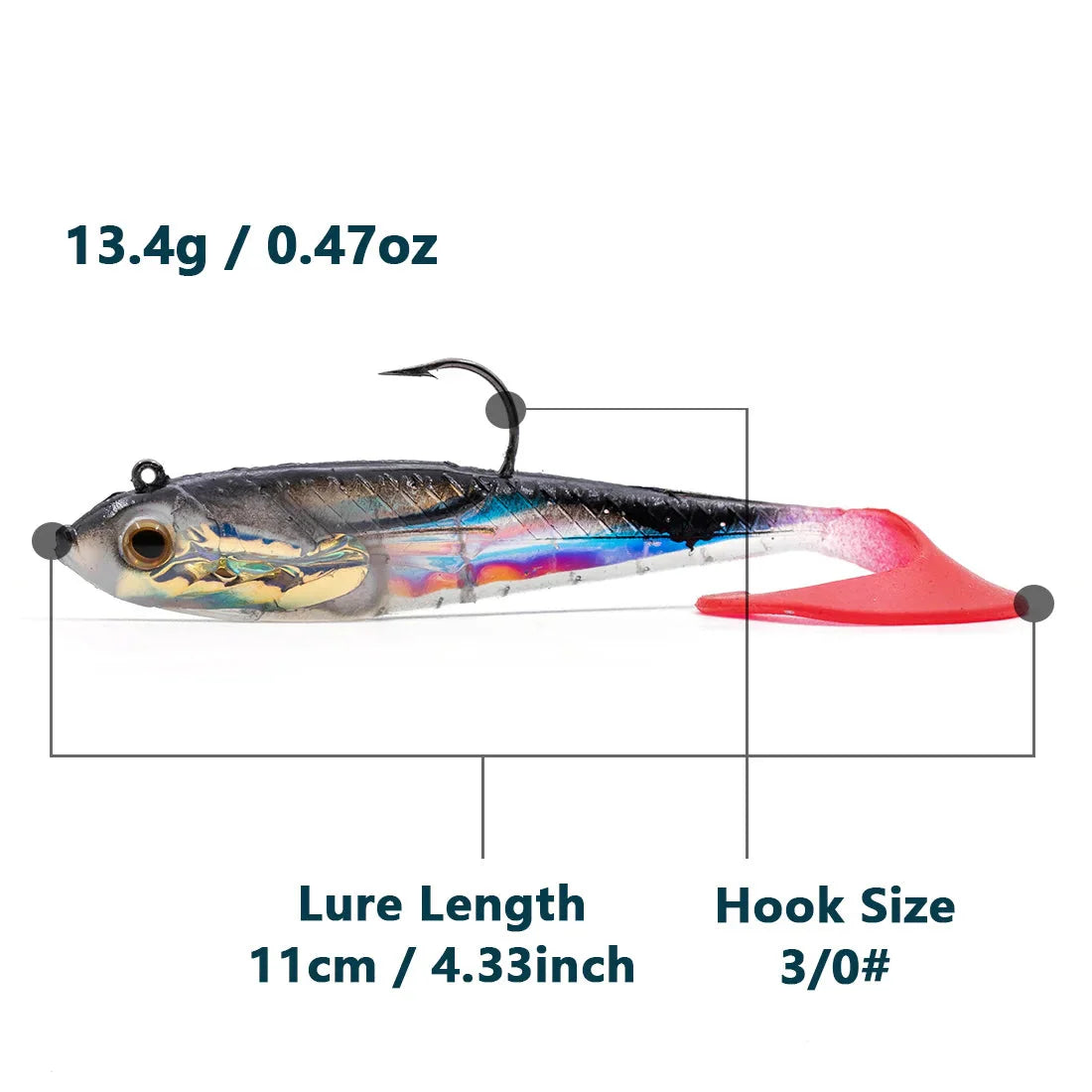 Habicare soft fishing lures with lead head jigs in various colors for bass and trout fishing, shown in a pack.