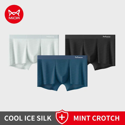 MiiOW Silky Ice Silk Men's Underwear - 3Pcs Antibacterial Seamless Breathable Boxers - ShopHub