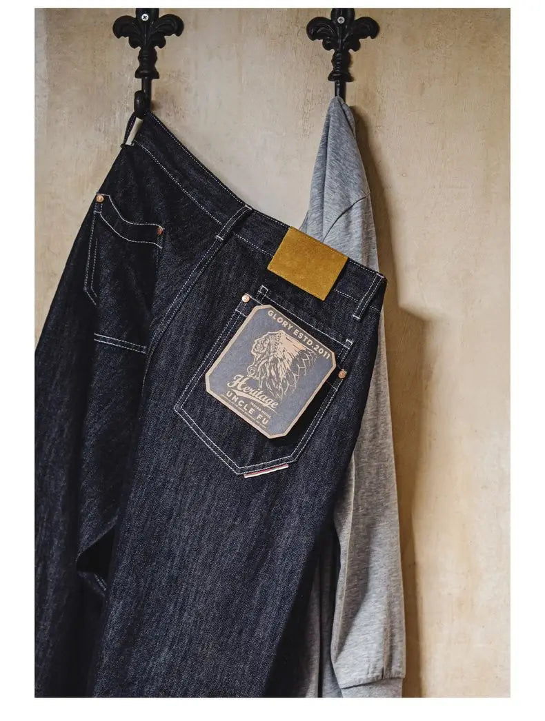 Maden Men's Vintage 12oz Washed Denim Jeans