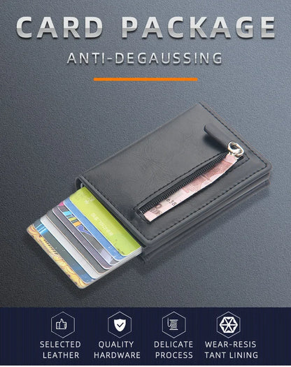 Magnetic RFID Blocking Credit Card Holder Men Wallets Anti Theft Aluminum Metal Pu Leather Small Pop Up Wallet Cardholder Case