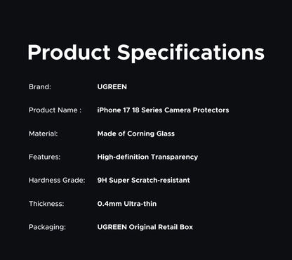 UGREEN Camera Lens Protector for iPhone 18, 17, 16, 15, Pro Max