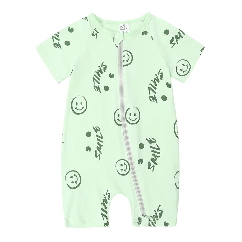 Kids Tales Summer Sprout Cotton-Stretch Double-Zip Romper