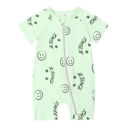 Kids Tales Summer Sprout Cotton-Stretch Double-Zip Romper