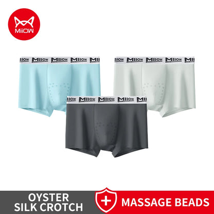MiiOW 3Pcs Men's Breathable Underwear Ice Silk 10A Antibacterial Boxershorts with 101 Massage Beads - ShopHub