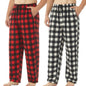 2 Pack Big & Tall Mens Pajama Pants Fleece Pajama Plaid Bottom Pj Pants with Pockets Soft Warm Lounge Sleep Pants Loungewear