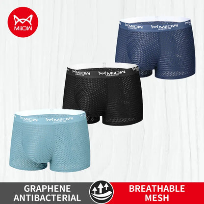 MiiOW Ice Silk Men Underwear - 3Pcs Sexy Mesh Breathable Boxer Shorts - ShopHub