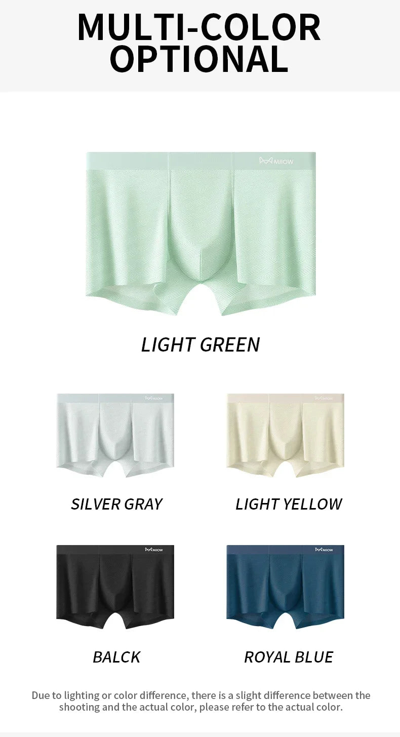 MiiOW Silky Ice Silk Men's Underwear - 3Pcs Antibacterial Seamless Breathable Boxers - ShopHub